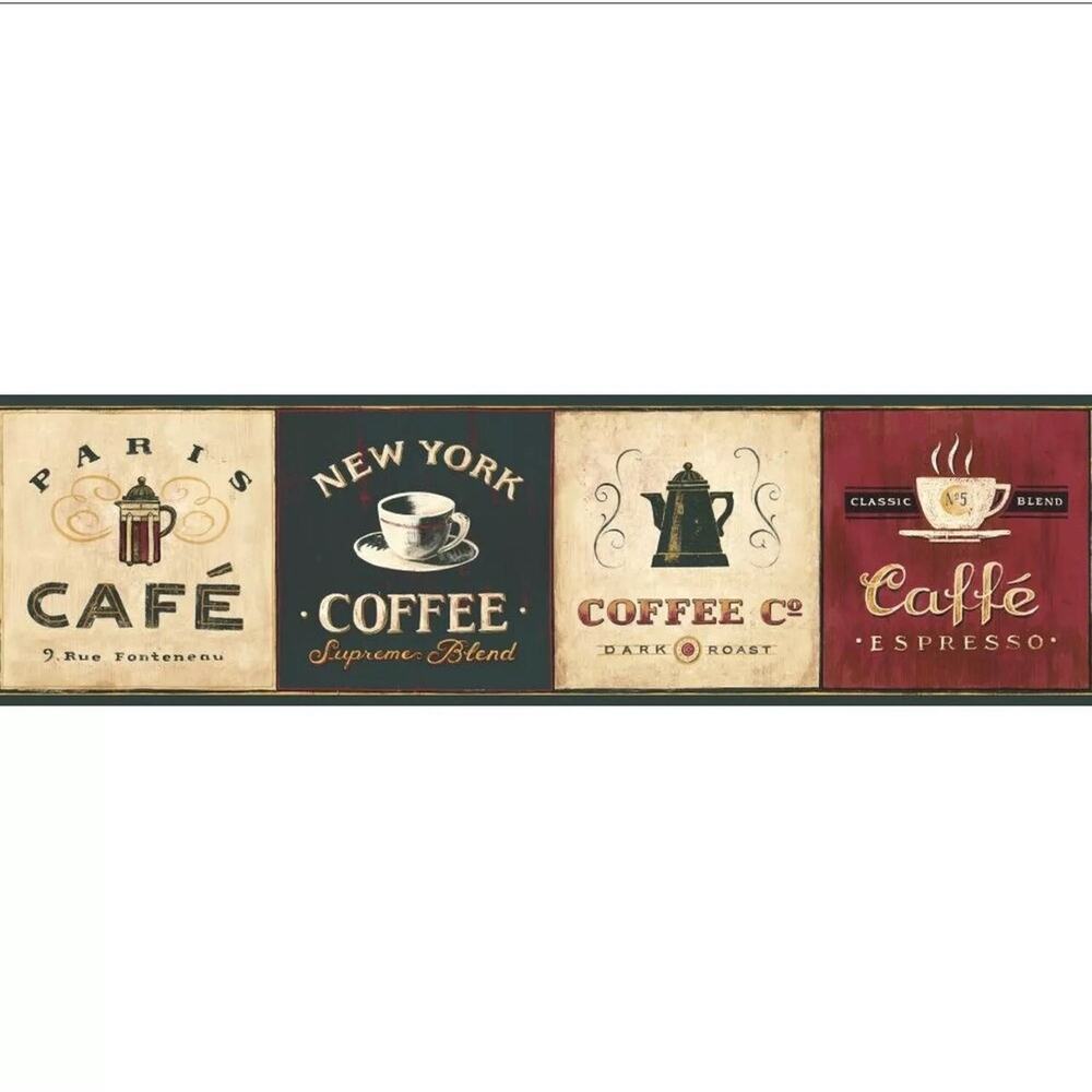 York Wallcoverings EB8900B Border Book Coffee Signs Border, Cream/Browns